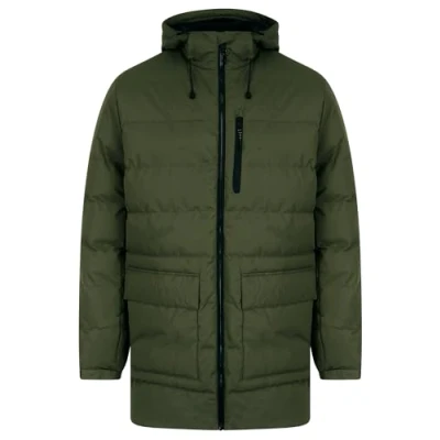 Image of Tokyo Laundry Mens Khaki Padded Hooded Ripstop Jacket With Toggles Size X Large