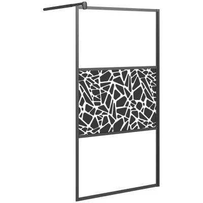 Image of vidaXL Walk in Shower Wall 100x195cm ESG Glass with Stone Design Black