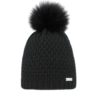 Image of Eisglut Knitted hat with Faux Fur Bobble Lilottal Made in Germany, Black, One Size Fits All