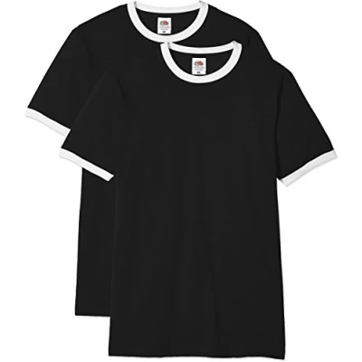 Image of Fruit of the Loom Men&#039;s Ringer Premium T Shirt Pack 2, Black/White, XX Large
