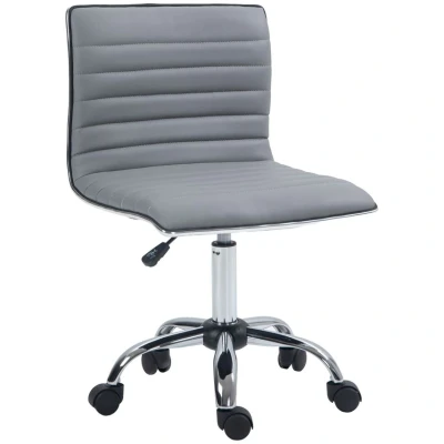 Image of HOMCOM Adjustable Swivel Office Chair with Armless Mid Back in PU Leather and Chrome Base Light Grey