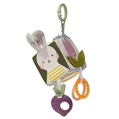 Image of Taf Toys Urban Garden Activity Cube Sensory Baby Hanging Toy. Includes Teether, Safe Mirror, Padded Handle, Chime Bell. Clips on Cot, Pram or Car Seat. Suitable for Boys &amp; Girls 0 month +