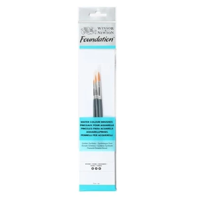 Image of Winsor &amp; Newton Foundation Water Colour Brush, Set of 3, Multicoloured, 7 x 1 4.3 cm