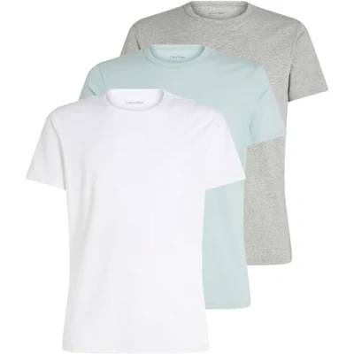 Image of Calvin Klein Men’s 3 Pack Basic Short Sleeve Crew Neck T Shirts, Multicolor (White, Grey Heather, Sterling Blue), M