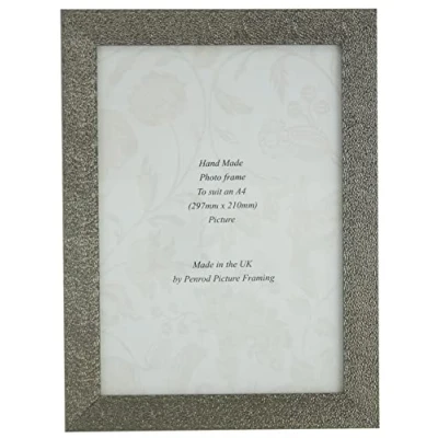 Image of Charleston Shiny Sparkly Embossed Pewter A4 Certificate photo frame (297x210mm) with mirror effect edge.