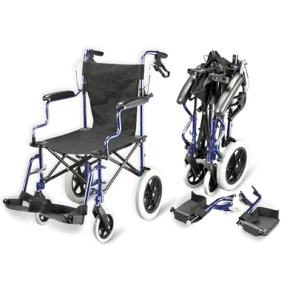 Image of Lightweight Deluxe Folding Transit Travel Wheelchair in a Bag with handbrakes ECTR04