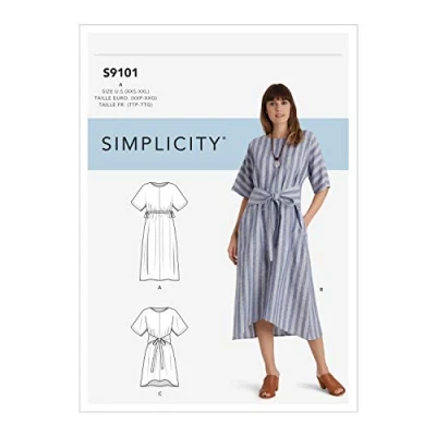 Image of SIMPLICITY Sewing Pattern S9101 Misses&#039; Pullover Dresses in Two Lengths, Various, A (XXS XS S M L XL XXL)
