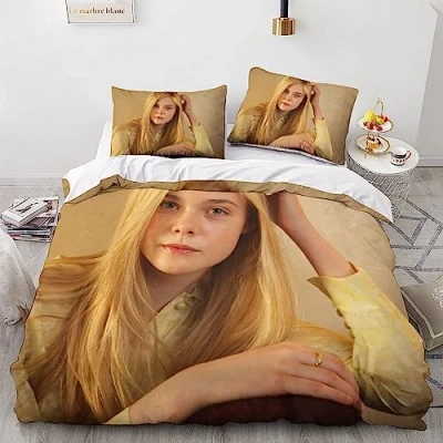 Image of LENTLY Elle Fanning Printed Duvet Cover Set Bedding 3 Pcs Soft Microfiber Quilt with Pillowcases And Zipper Closure Double（200x200cm）