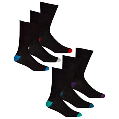 Image of undercover lingerie 6 Pairs PR Mens Contrast Heel Bamboo Mid Calf Socks 40B529 Assorted