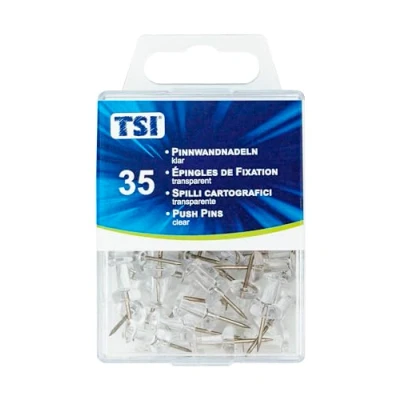 Image of TSI 48310 Push Pins Pack of 35 Clear