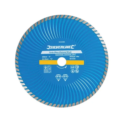Image of Silverline Turbo Wave Diamond Blade 230 x 22.23mm Castellated Continuous Rim
