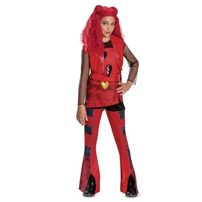 Image of Descendants Red Costume for Kids, Official Disney The Rise of Jumpsuit, Wig not Included, Child Size (10 12)