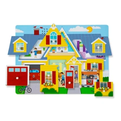 Image of Melissa &amp; Doug 10734 Around the House Sound Puzzle Puzzles Wood 2+ Gift for Boy or Girl, Multi Coloured, 29.972 cm*2.794 cm*21.844 cm