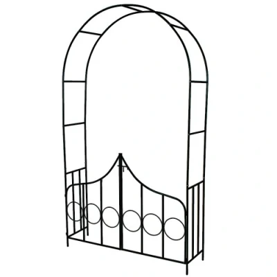 Image of TecTake Garden Arch with Gate Weather Resistant, Steel, Lightweight Trellis Rose Archway Suitable for Roses &amp; Climbing Plants Outdoor Arbour Rustic Style