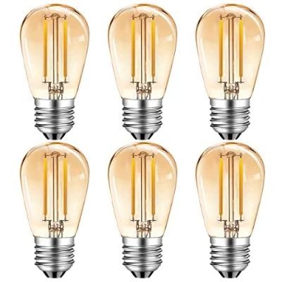 Image of MZYOYO 2W S14 E27 LED Edison Light Bulb,2W Vintage Filament Lamp,2700K Warm White,Replaces 10W Halogen Lamps,360 Beam Angle,Glass,Non Dimmable,Amber,Pack of 6,Energy Class G