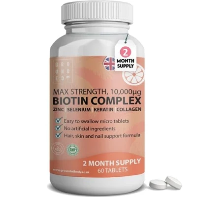 Image of Hair Growth Biotin Complex 10,000mcg with Marine Collagen, Selenium, Keratin &amp; Zinc x60 Tablets Growth, Thickness, Strength Volume Men Women Support Supplement