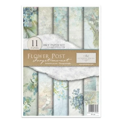 Image of ITD Collection Rice Paper Creative Set, A4, for Decoupage, Sheets 29.7 x 21 cm, Multi Coloured (Flower Post Forget Me Not)