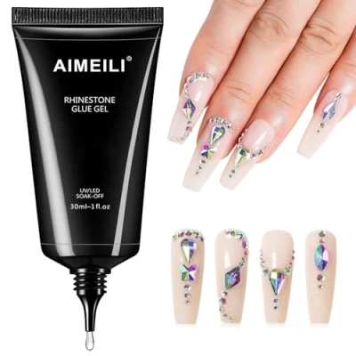 Image of AIMEILI Nail Art Rhinestone Glue Gel, Super Adhesive Gem Gel for Glitter, Rhinestones Crystal Stones Jewels 30g