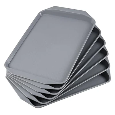 Image of Vcansay Large Plastic Serving Trays, Catering Rectangle Food Grey, 6 Packs