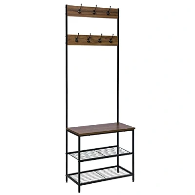 Image of WOLTU Clothes Rail 8 Hanging Hooks Hanger Coat Rack Stand with Shoes Storage Shelves Organizer for Hallway SR0114dc