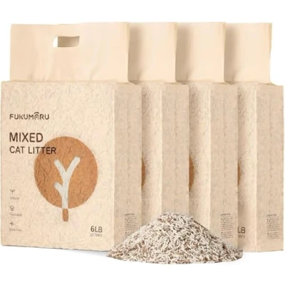 Image of FUKUMARU Tofu Cat Litter, Clumping Litter for Cats, 19L Mixed Apple Wood Pellets, Dust free and Easy Clumping, Odour Control, Flushable, Direct to Toliet,Low Residue