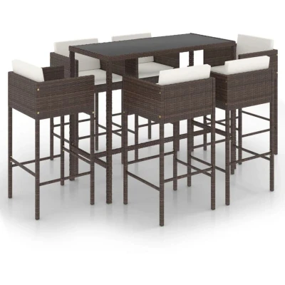Image of vidaXL 7 Piece Garden Bar Set with Cushions Poly Rattan Brown