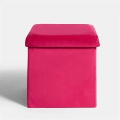 Image of OHS Cube Ottoman Storage Box Matte Velvet, Upholstered Boxes with Lid Space Saving Footrest Hidden Storages for Living Room Bedroom, Bright Pink