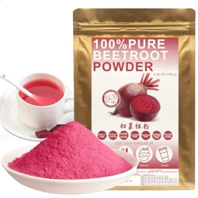 Image of Plant Gift 100% Pure Beetroot Powder 甜菜根粉 Natural Flour, Great Flavor for Drinks, Smoothie, Yogurt, Baking, cookies, cakes and Beverages, Non GMO Powder, No Filler, additives 100G/3.25oz