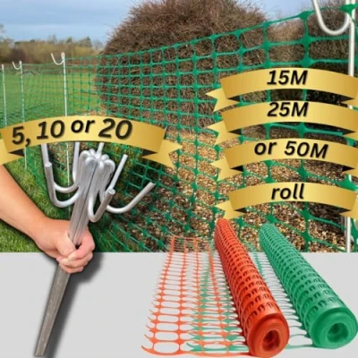 Image of Smith &amp; Barker GALVANISED 5,10, 20 Premium Fencing Pins with 15M 25M 50M Temporary Barrier Fence Mesh Outdoor Garden Plastic Netting Stakes Posts Metal (10 ONLY)