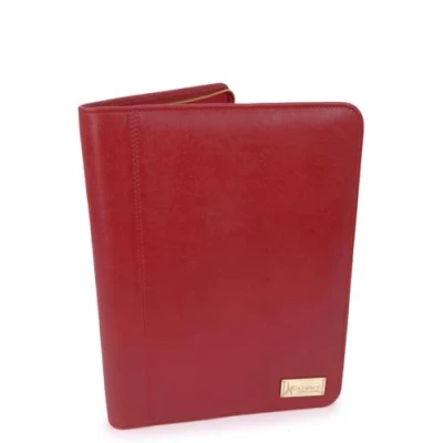 Image of Catwalk Collection Handbags Women&#039;s Leather A4 Zip Conference Folder Business Document Portfolio with Notepad Fits Tablet Chloe Red