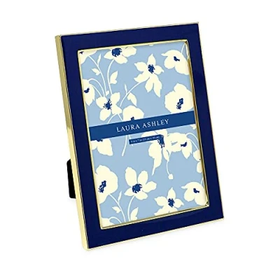 Image of Laura Ashley 5x7 Navy Enamel Picture Frame, Gold Metal Edge with Easel, for Countertop, Counterspace, Tabletop Display, Bookshelf, Desk, Wall Décor, Photo Gallery (5x7, W/Gold)