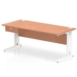 Image of Impulse 1800x800 Desk Beech/White Cable Managed Leg 1 Dr Fixed Ped