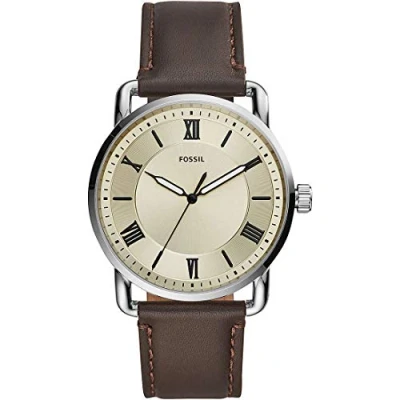 Image of Fossil Watch for Men Copeland 42 mm, Quartz Movement, mm Silver Stainless Steel Case with a Leather Strap, FS5663