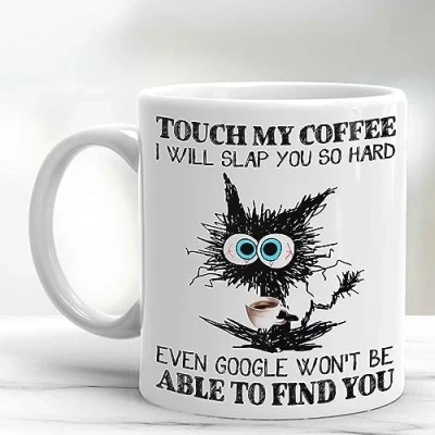Image of Top Banana Gifts Touch My Coffee Funny Cat Mug Humour Work Tea Gift Novelty Office Boss Ceramic White Cup 11oz Tasse