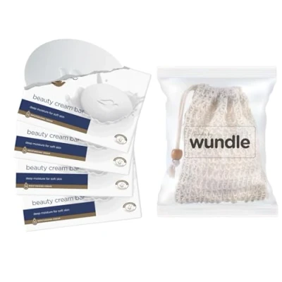 Image of Wundle Bundle Soap Saver Exfoliating Pouch with 4 x Dove Deep Moisturising Beauty Cream Bars (Beauty Cream)