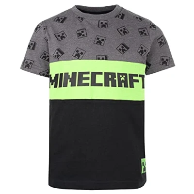 Image of Minecraft T Shirt Grey and Black Creeper 100% Cotton Clothes Kids Boys Merch Age 5 6 Years