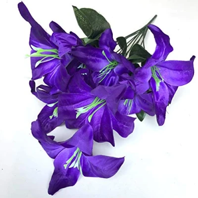 Image of Best Artificial 45cm Stargazer Lillies 10 Head Flower Spray Bunch (Violet)