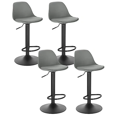 Image of EUGAD 0650BY 4 UK Bar Stool 4x Counter with Backrest, Stools Height Adjustable and 360 Swivel, Contemporary for Dining Room, Grey
