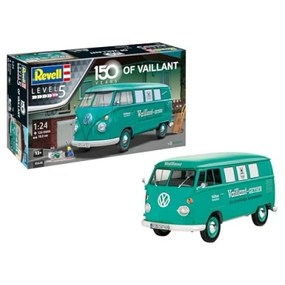 Image of Revell 05648 Gift Set VW T1 Bus 150 Years of Vaillant 1:24 Scale Unbuilt/Unpainted Plastic Model Kit, Molded Color, Mittel