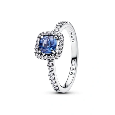 Image of Pandora Silver Sparkling Square Blue Halo Ring 56
