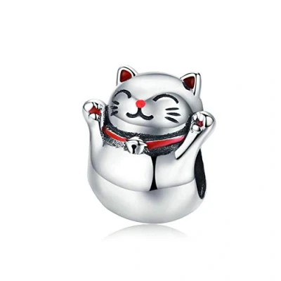 Image of Lucky Cat Charm 925 Sterling Silver Dog Camel Rabbit Dolphin Butterfly for Pandora Bracelet (Lucky Cat)