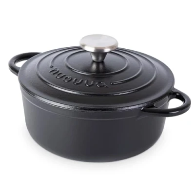 Image of Cast Iron Dutch Oven with Lid Non Stick Ovenproof Enamelled Casserole Pot Sturdy Cookware Black, 2.1 Quart, 20cm by Nuovva