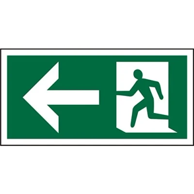 Image of Seco Fire Exit Arrow Pointing Left &amp; Man Running Pictogram Sign, 200mm x 100mm 1mm Semi Rigid Plastic