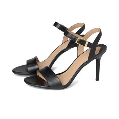Image of Lauren Ralph Women&#039;s Gwen Burnished Leather Sandal, Black, 5 UK