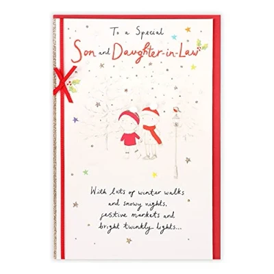Image of Clintons: Son And Daughter in Law Pencil Couple Trees Christmas Card, Multi Colour, 155 x 235, 1182047