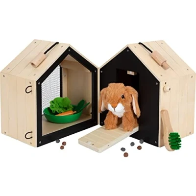 Image of small foot Rabbit Hutch with Enclosure, made of wood, w/lots accessories, role play toy for kids aged 3+ years, 12399