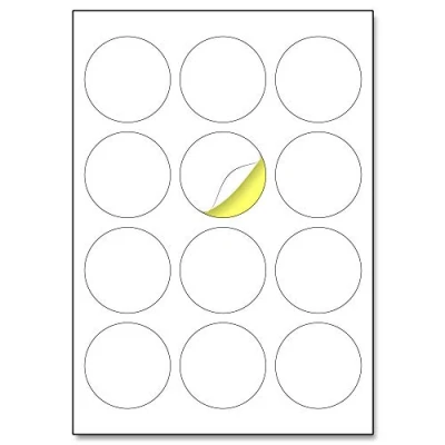 Image of 12 per Sheet, 25 Sheets, 60mm A4 Round White Sticker Paper Circle Labels, Laser/Inkjet Printing