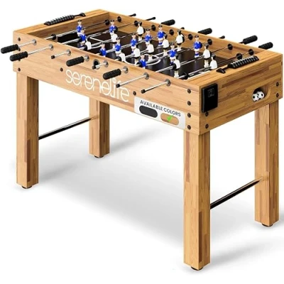 Image of SereneLife Football Table, Freestanding Foosball Table Soccer, Wooden Soccer Game, 2 Balls, Cup Holder, Adjustable Legs for Adults, Kids, Office, Party, Arcade Room Family Activity