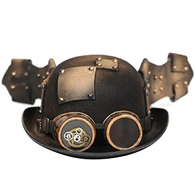 Image of Steampunk Top Hat With Goggles Bowler Gay HatCostume Accessory Carnival Nightclub