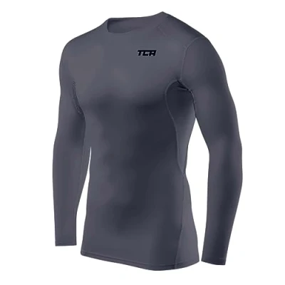 Image of TCA Boys&#039; HyperFusion Compression Base Layer Top Long Sleeve Under Shirt Crew Neck Mock/Crew Graphite, 12 14 Years